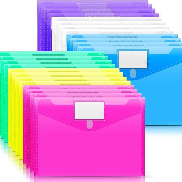 24 Pack Plastic Envelopes Poly Envelopes, Clear Document Folders  Letter A4 Size - Picture 1 of 8